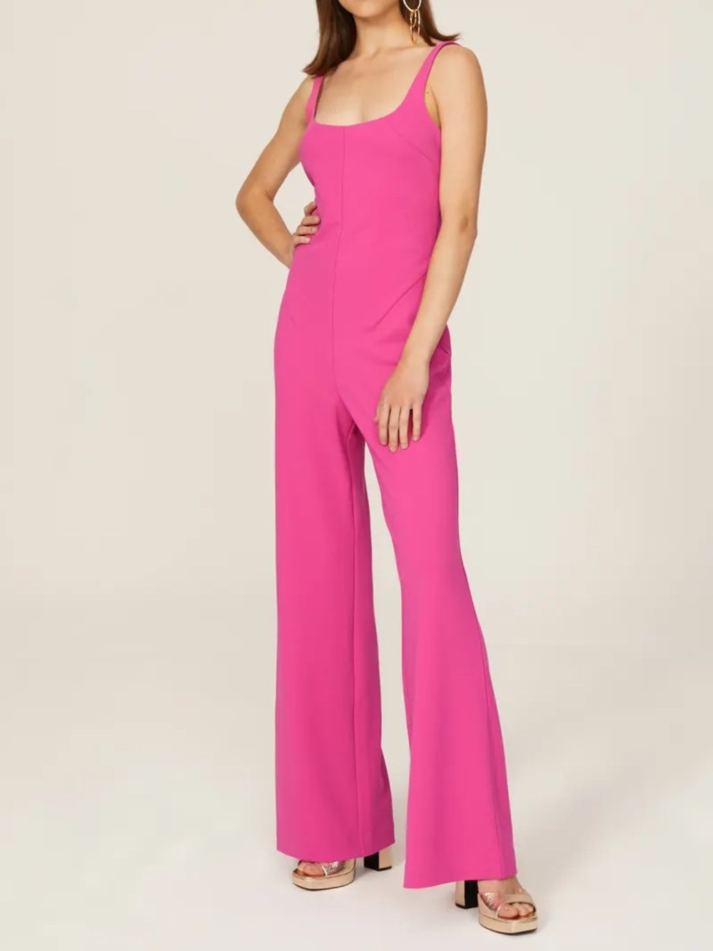 Esteban Cortazar Collective Pink Scoop Neck Stretchy Jumpsuit Large Office Siren